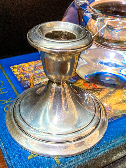 Vintage Gorham Sterling Silver Cement-Filled Pair Circular Candlesticks