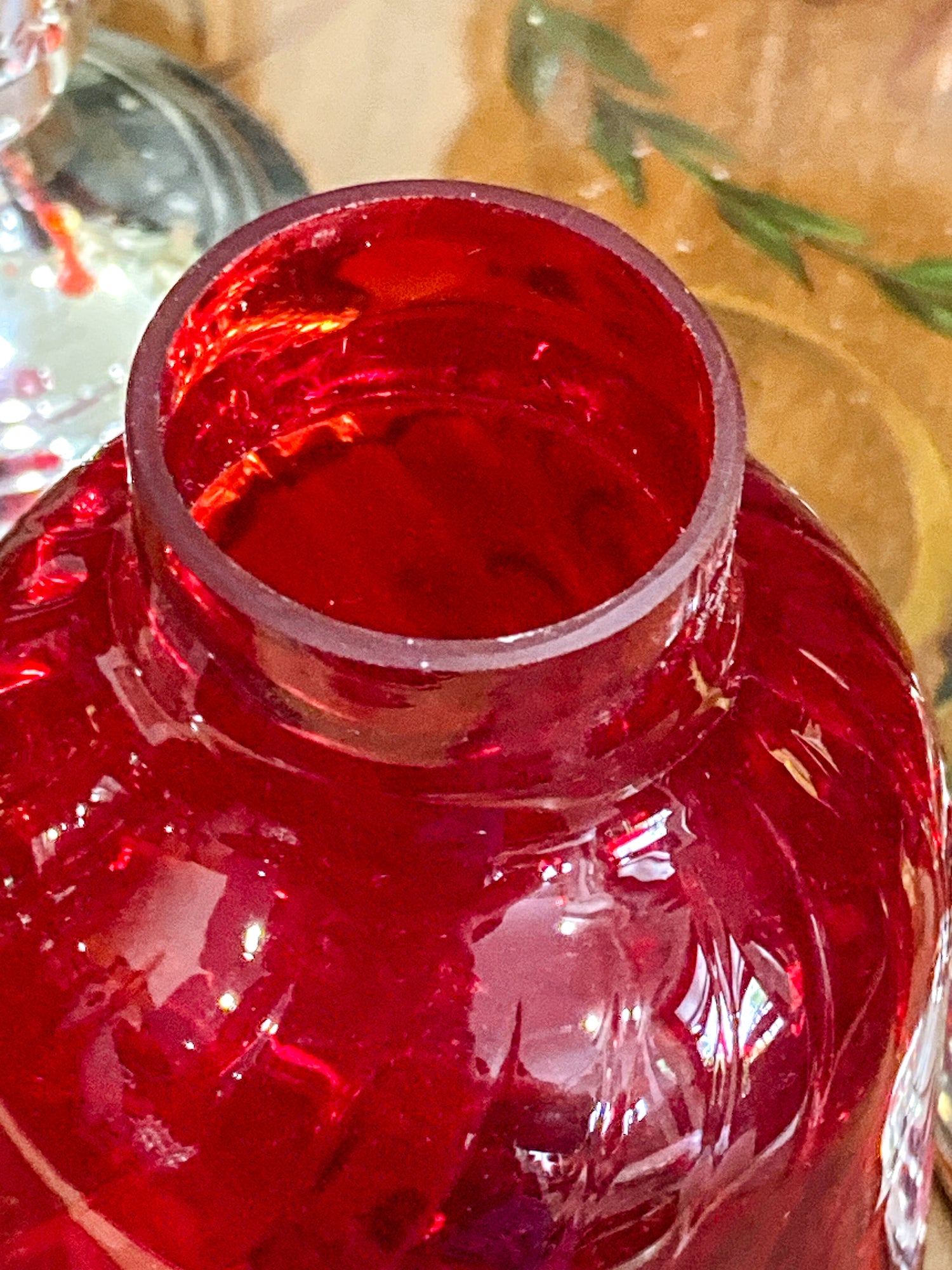 Pair Vintage Gorham Sterling Silver Red Swirl Glass Hurricane Shade Candlesticks