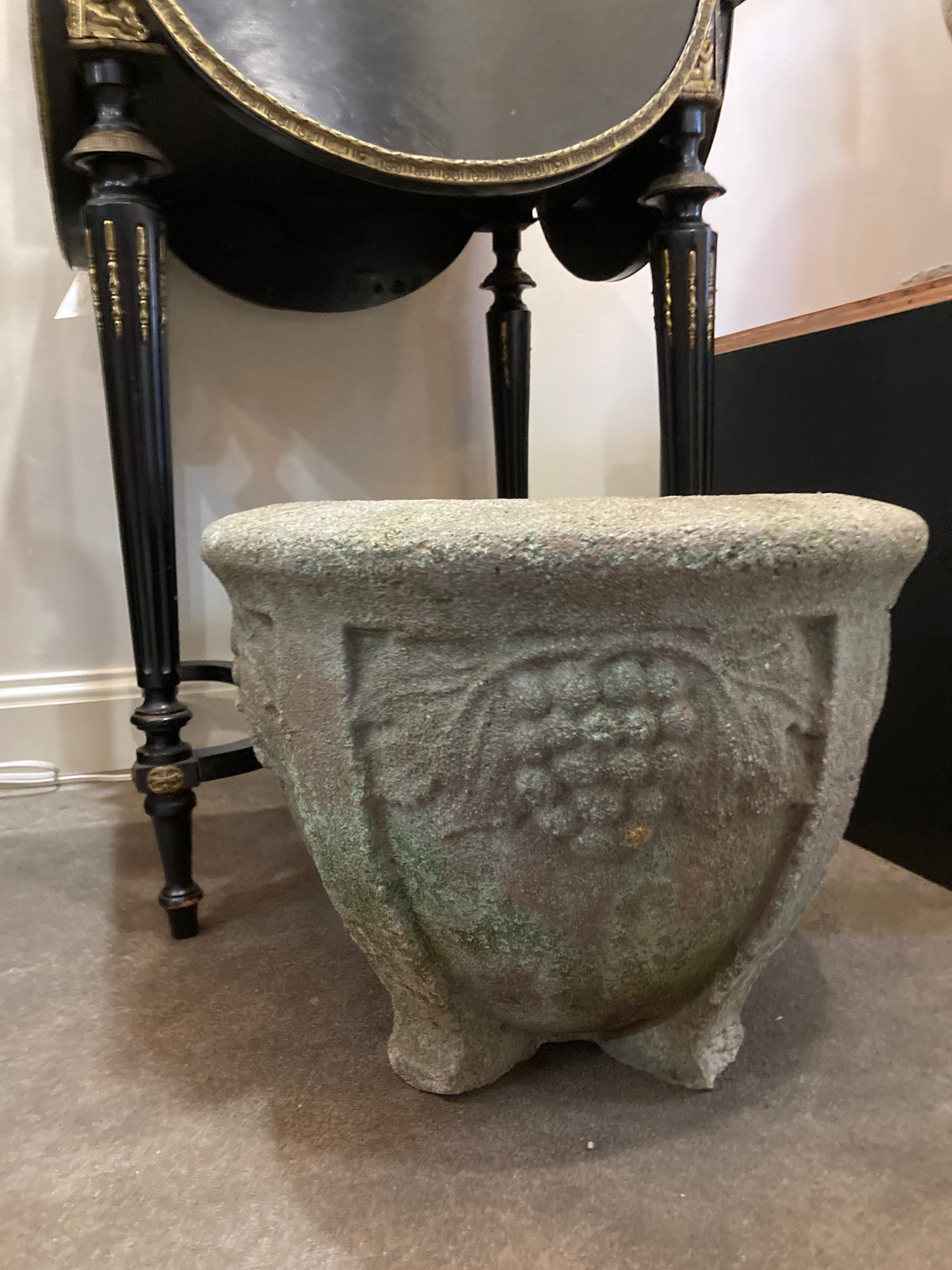 Vintage Grape Motif Weathered Concrete Outdoor Planter Pot