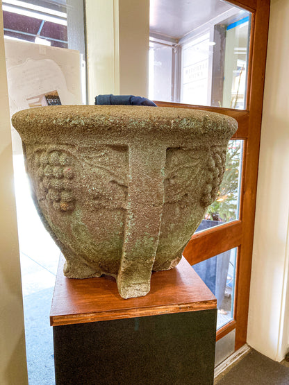 Vintage Grape Motif Weathered Concrete Outdoor Planter Pot