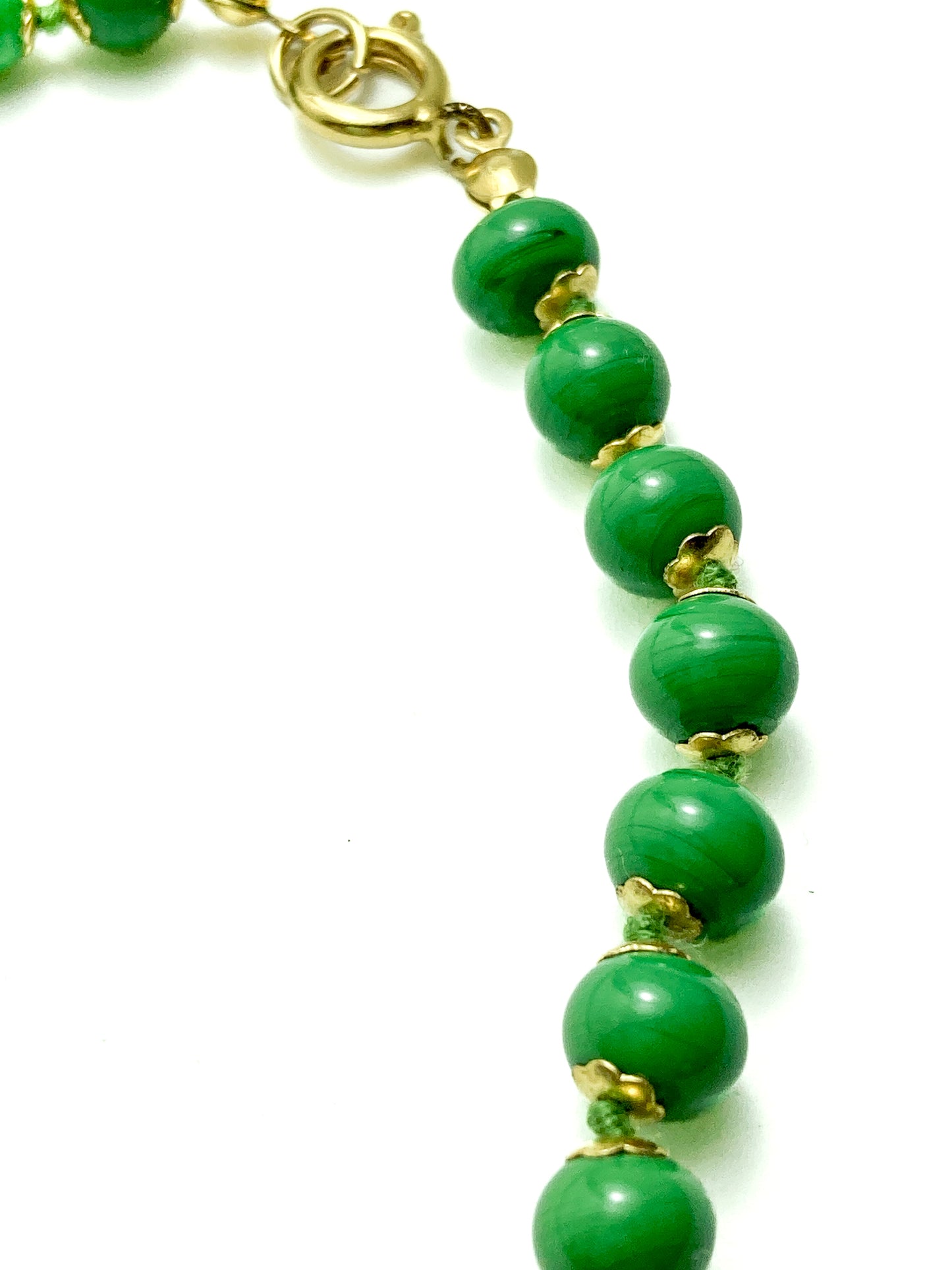 Vintage Green Metallic Gold Venetian Murano Glass Bead Italian Choker Necklace