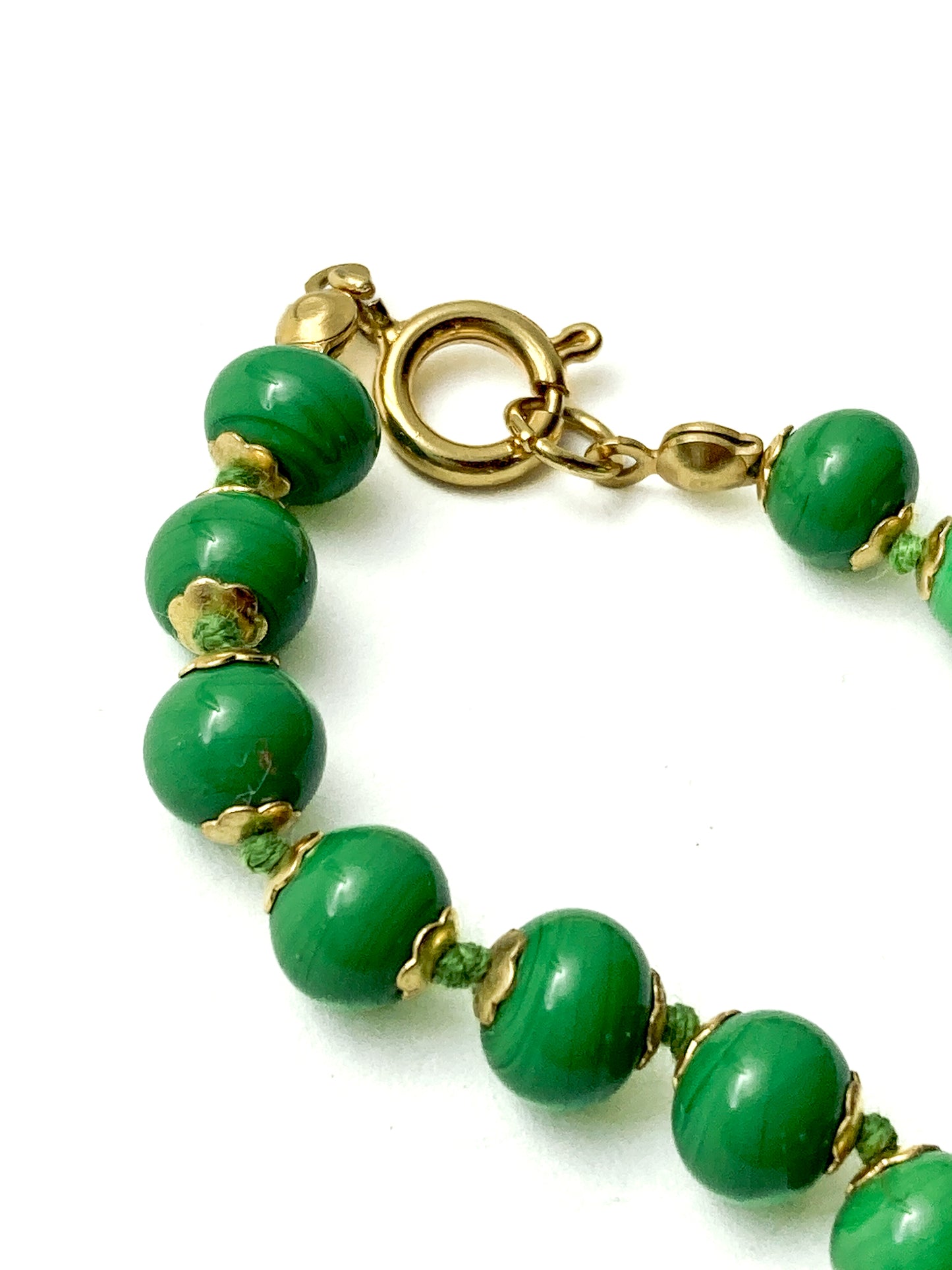 Vintage Green Metallic Gold Venetian Murano Glass Bead Italian Choker Necklace