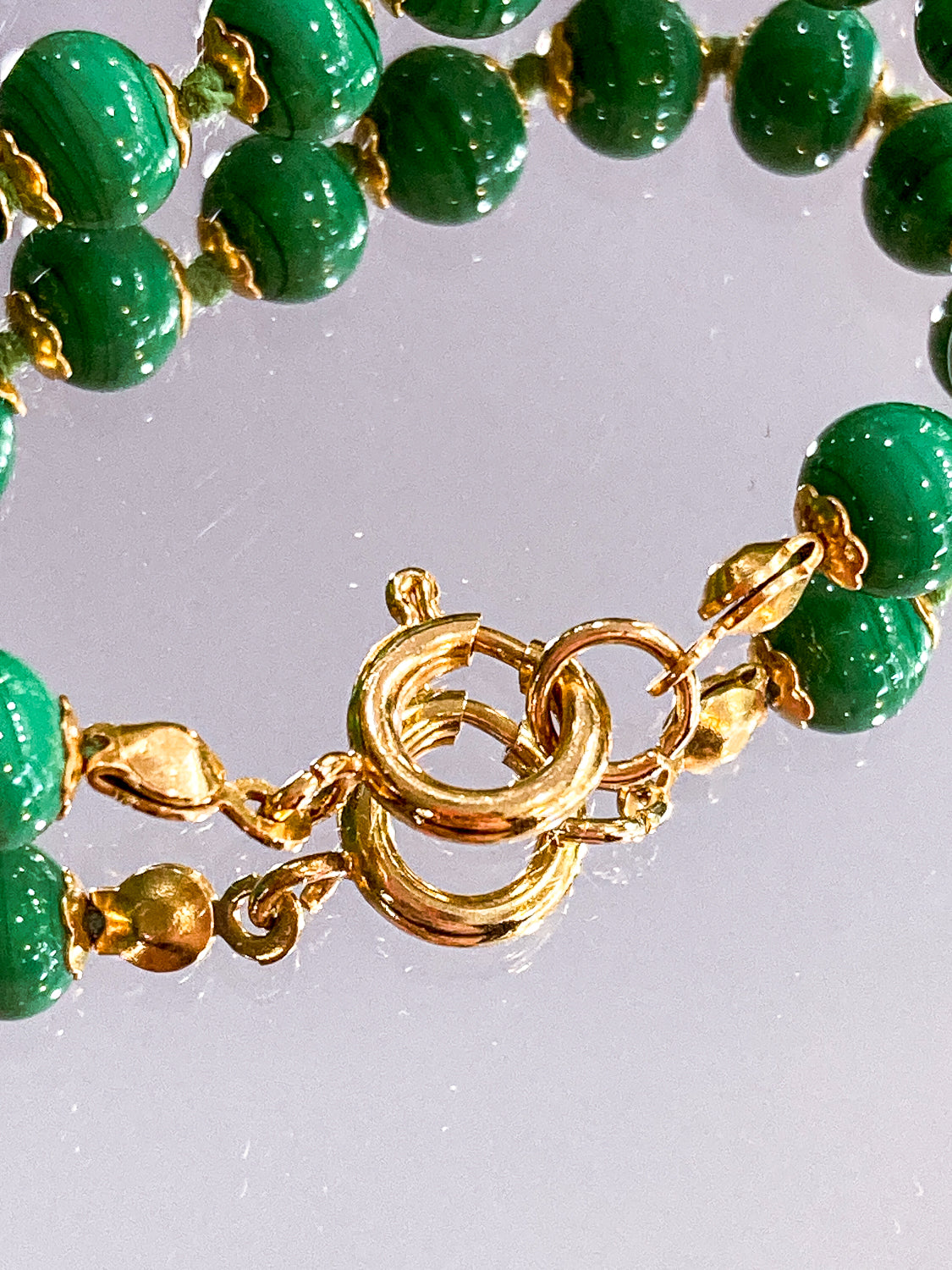 Vintage Green Metallic Gold Venetian Murano Glass Bead Italian Necklace