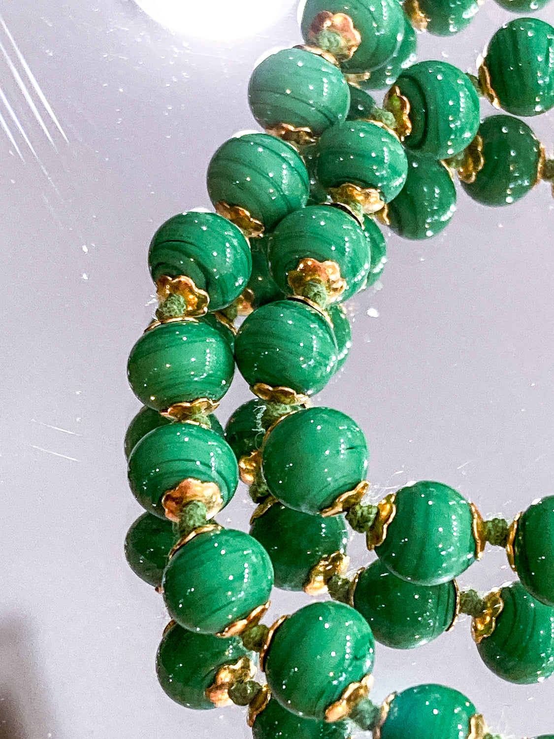 Vintage Green Metallic Gold Venetian Murano Glass Bead Italian Necklace