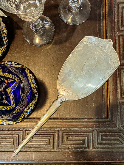 Vintage Engraved Sterling Silver Haddon Hall Elongated Vanity Hand Mirror