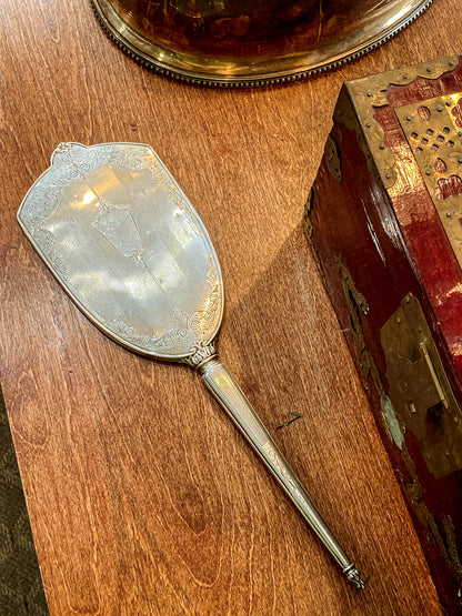 Vintage Engraved Sterling Silver Haddon Hall Elongated Vanity Hand Mirror