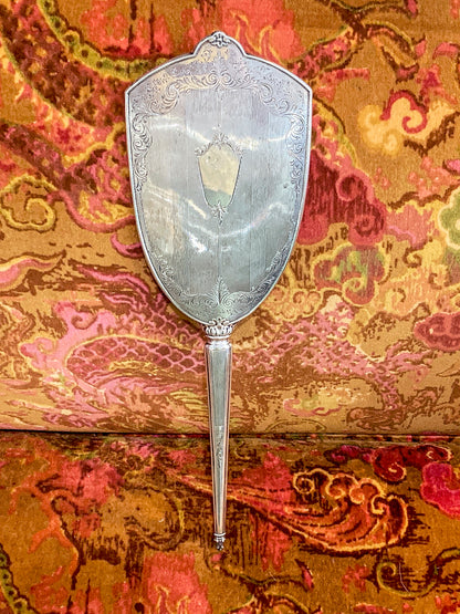 Vintage Engraved Sterling Silver Haddon Hall Elongated Vanity Hand Mirror