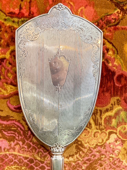 Vintage Engraved Sterling Silver Haddon Hall Elongated Vanity Hand Mirror