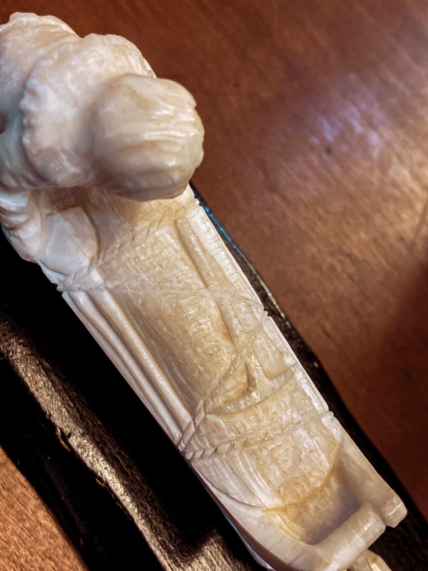 Vintage Hand Carved Bone Inuit Figure Sleigh Dogs Miniature Sculpture on Base