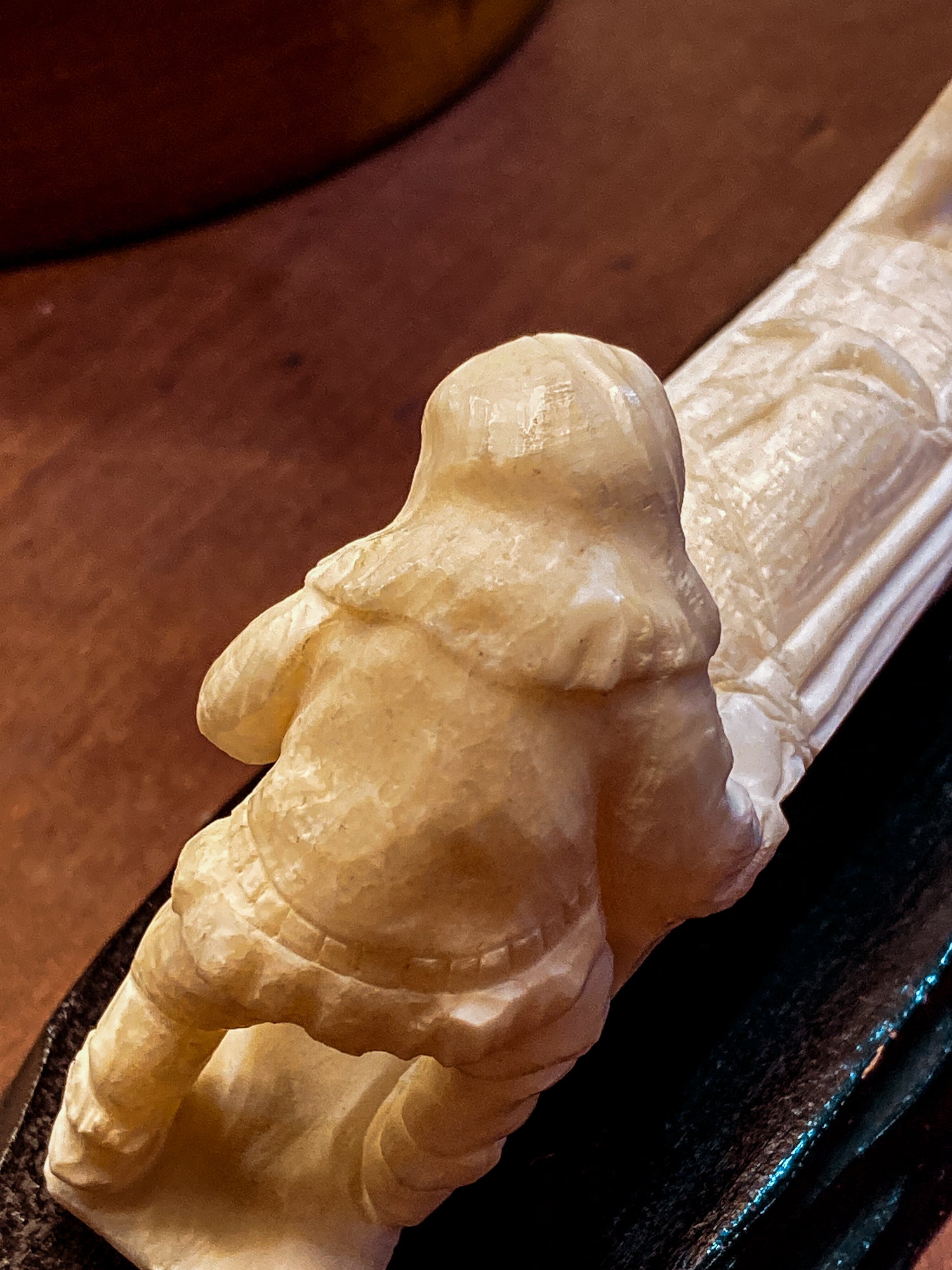 Vintage Hand Carved Bone Inuit Figure Sleigh Dogs Miniature Sculpture on Base
