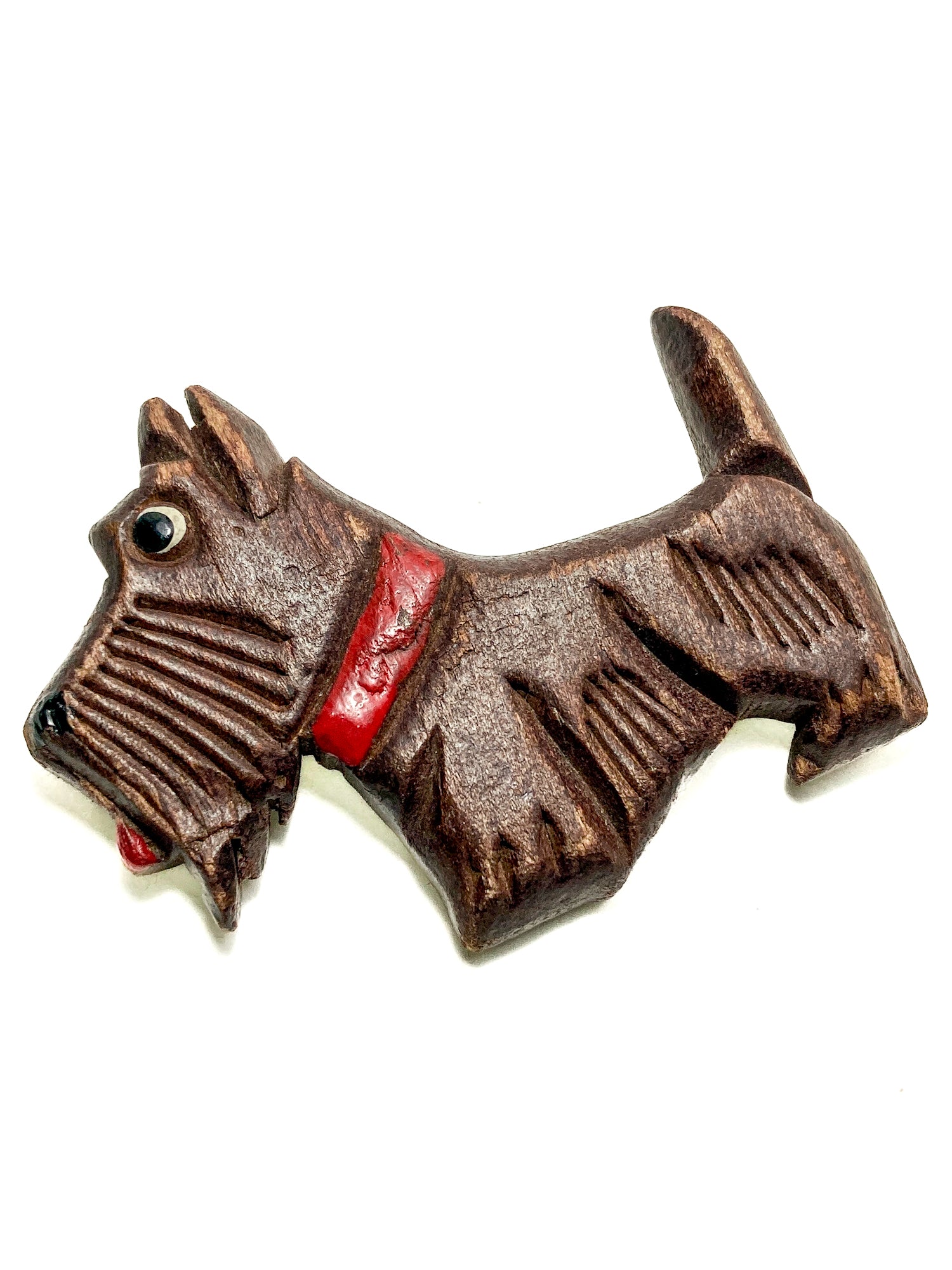 Vintage Hand Carved Painted Wooden Scottie Dog Large Brooch Pin