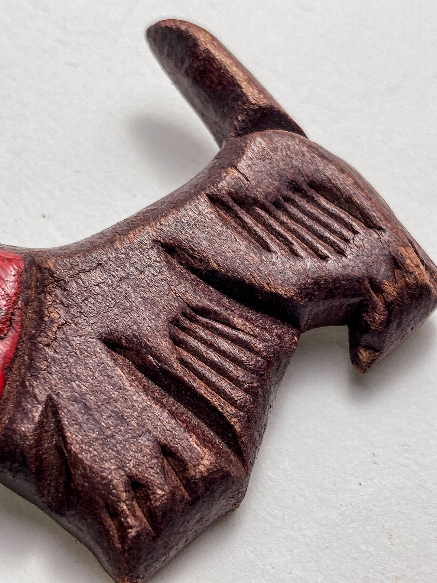 Vintage Hand Carved Painted Wooden Scottie Dog Large Brooch Pin