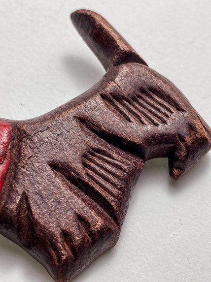Vintage Hand Carved Painted Wooden Scottie Dog Large Brooch Pin
