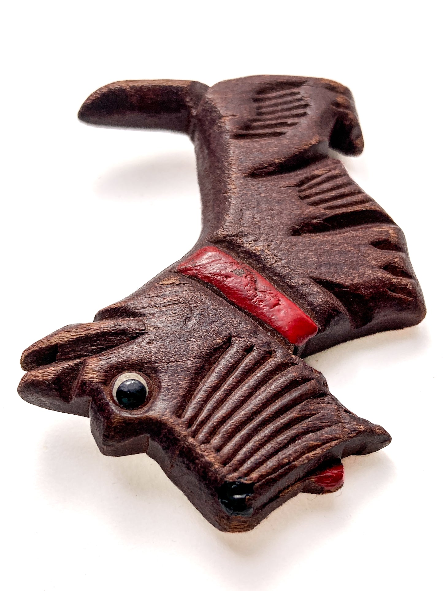 Vintage Hand Carved Painted Wooden Scottie Dog Large Brooch Pin