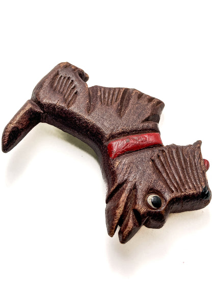 Vintage Hand Carved Painted Wooden Scottie Dog Large Brooch Pin
