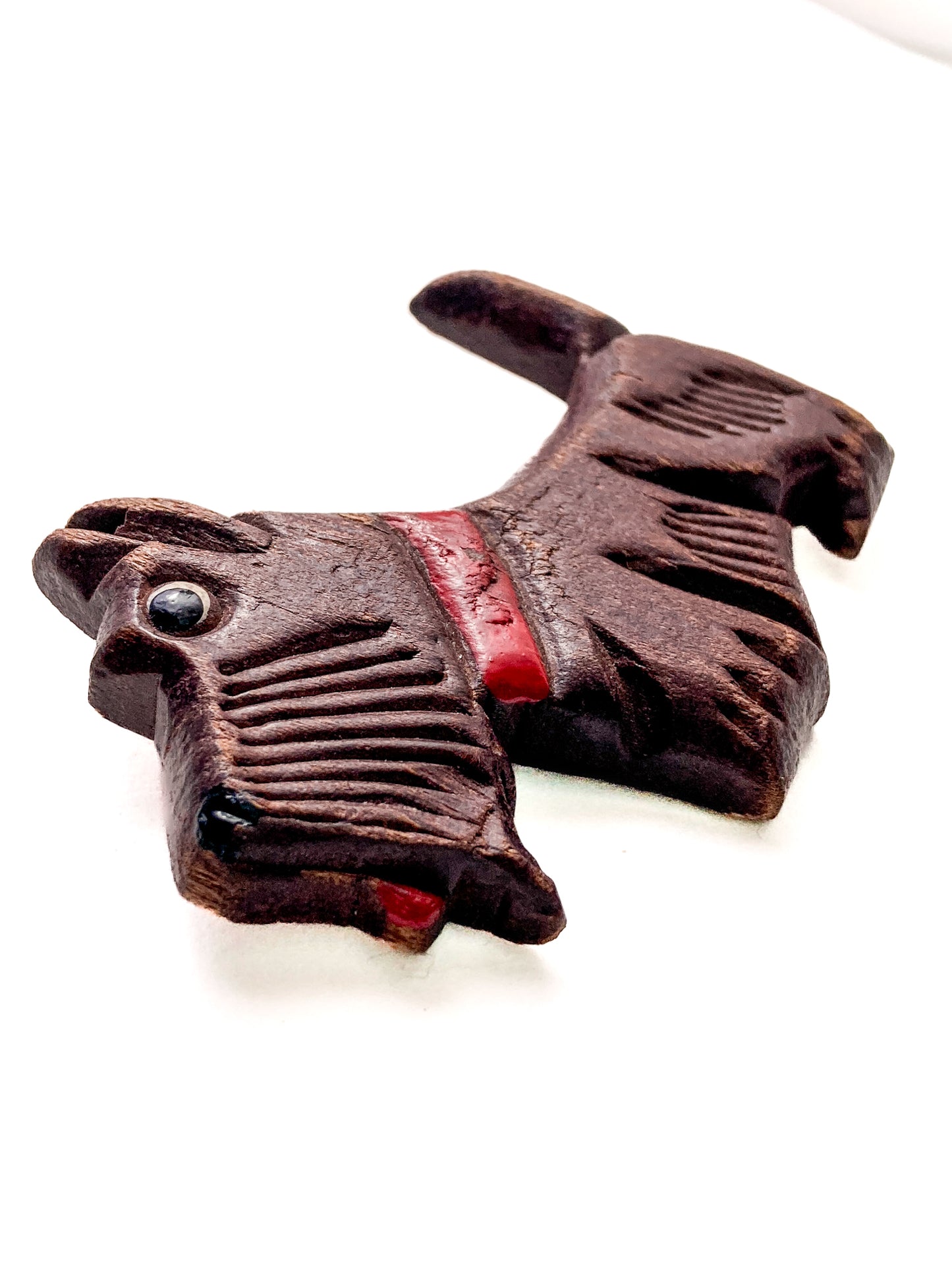 Vintage Hand Carved Painted Wooden Scottie Dog Large Brooch Pin