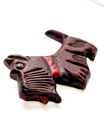 Vintage Hand Carved Painted Wooden Scottie Dog Large Brooch Pin