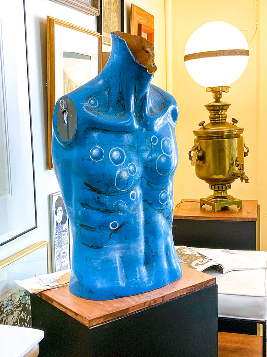 Vintage Hand-Painted Blue Bubble Mannequin Male Torso Sculpture