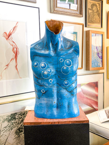Vintage Hand-Painted Blue Bubble Mannequin Male Torso Sculpture