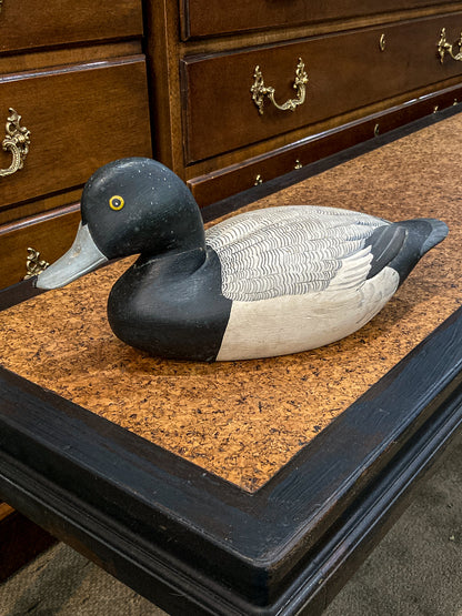 Vintage Hand Painted Carved Wood Greater Scamp Duck Decoy Sculpture