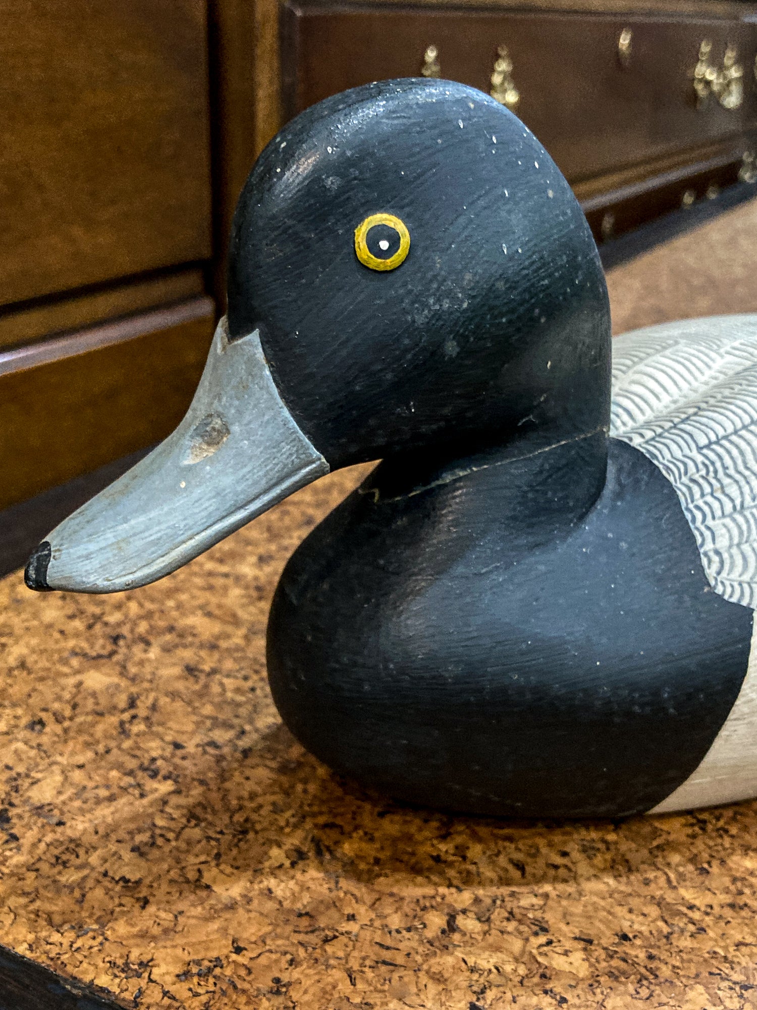Vintage Hand Painted Carved Wood Greater Scamp Duck Decoy Sculpture