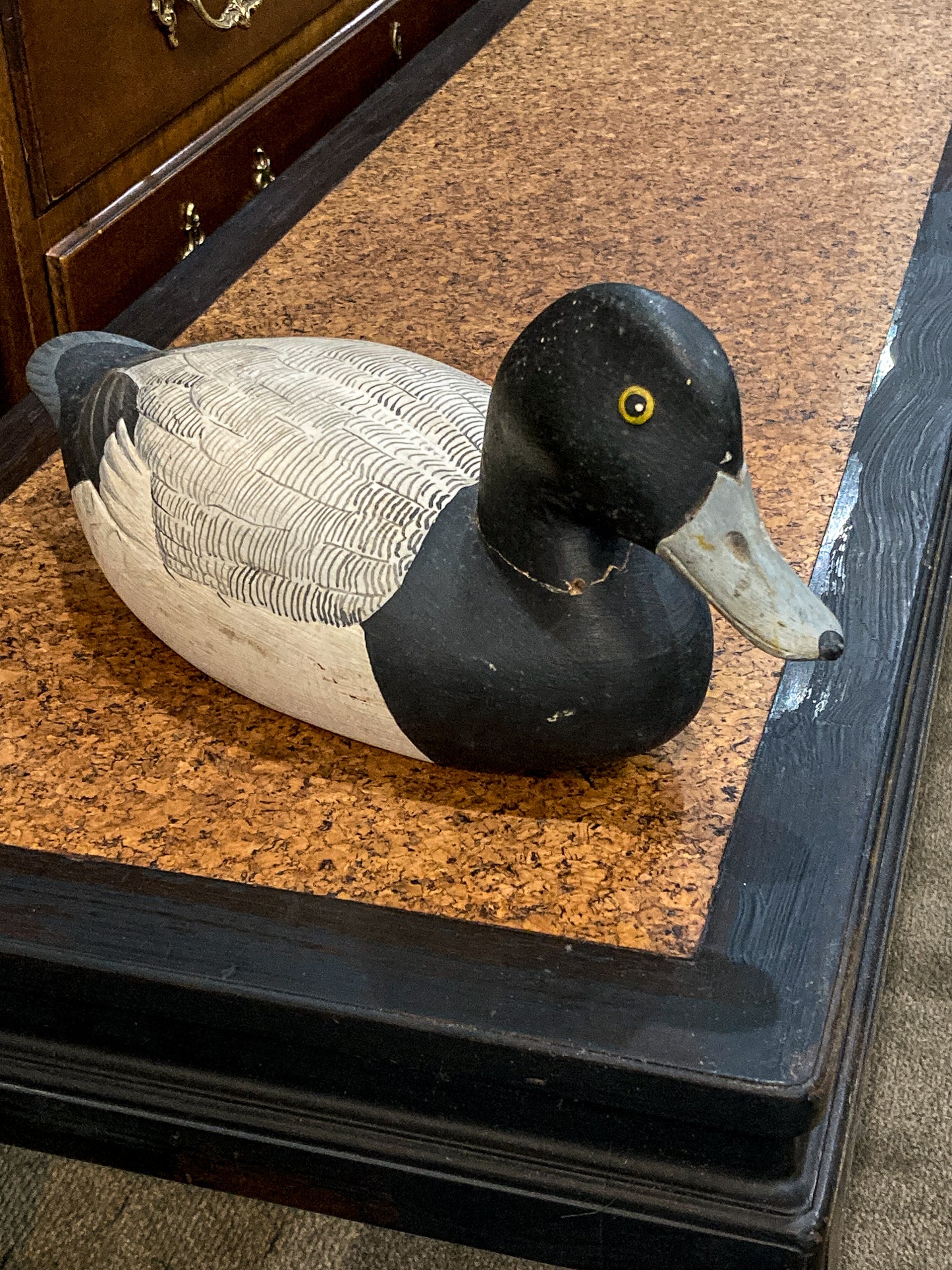 Vintage Hand Painted Carved Wood Greater Scamp Duck Decoy Sculpture