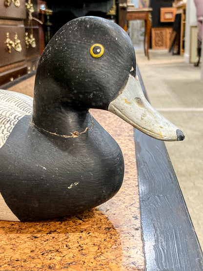 Vintage Hand Painted Carved Wood Greater Scamp Duck Decoy Sculpture