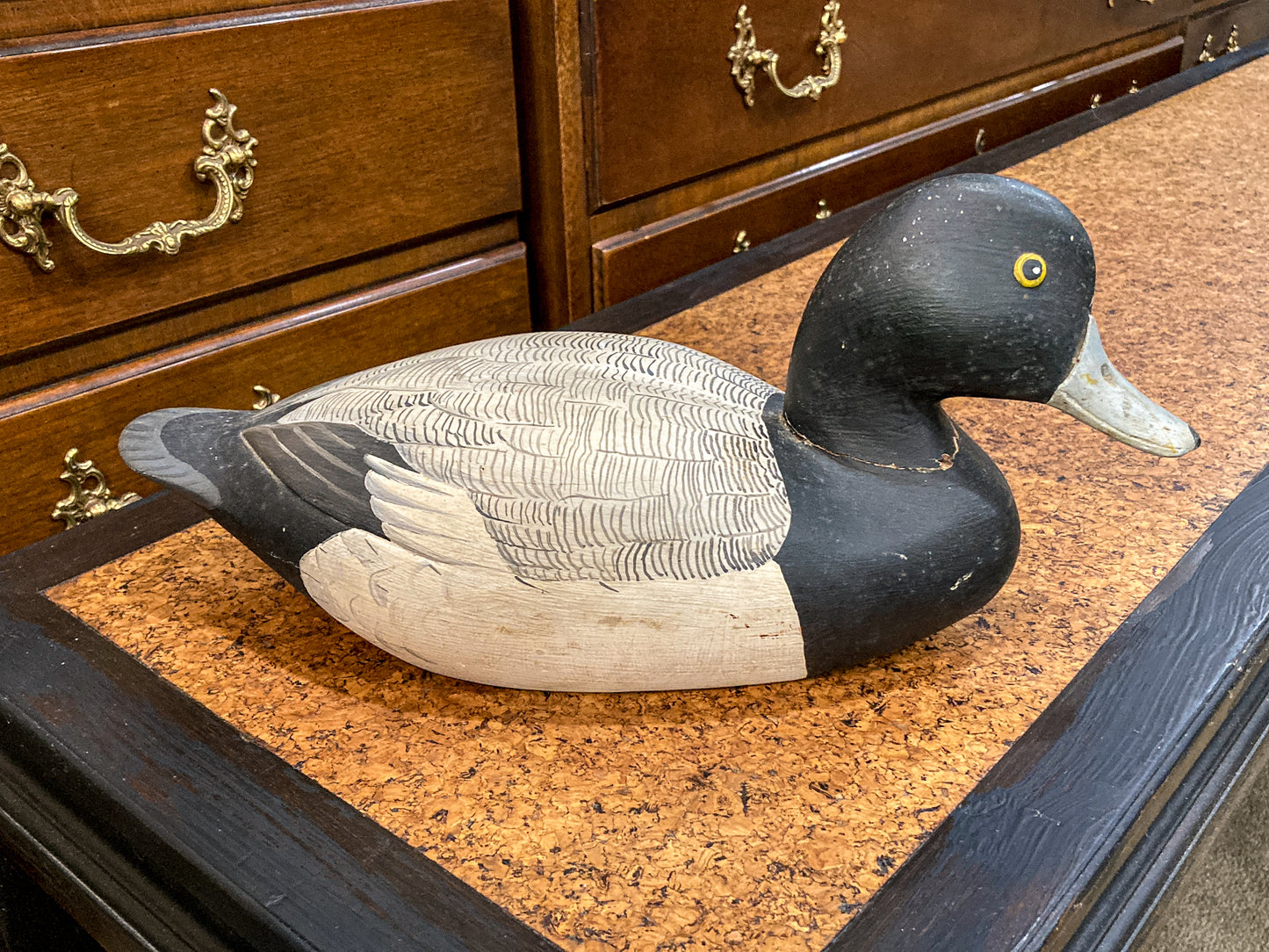 Vintage Hand Painted Carved Wood Greater Scamp Duck Decoy Sculpture