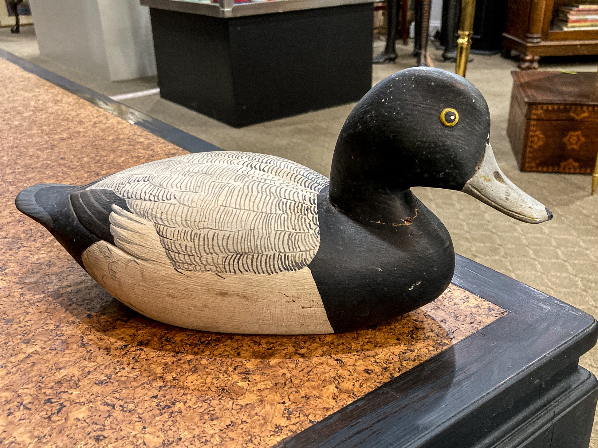 Vintage Hand Painted Carved Wood Greater Scamp Duck Decoy Sculpture
