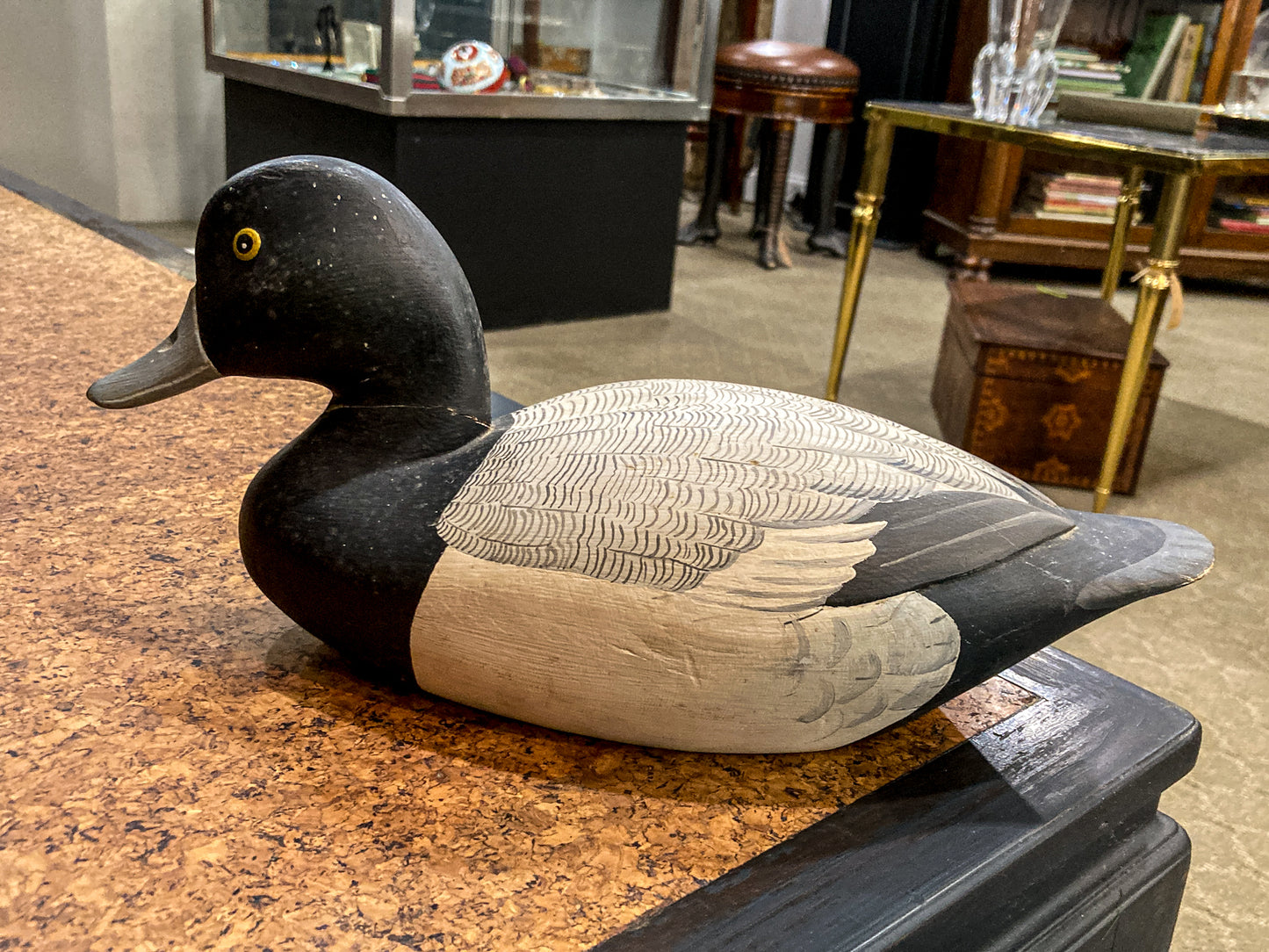Vintage Hand Painted Carved Wood Greater Scamp Duck Decoy Sculpture
