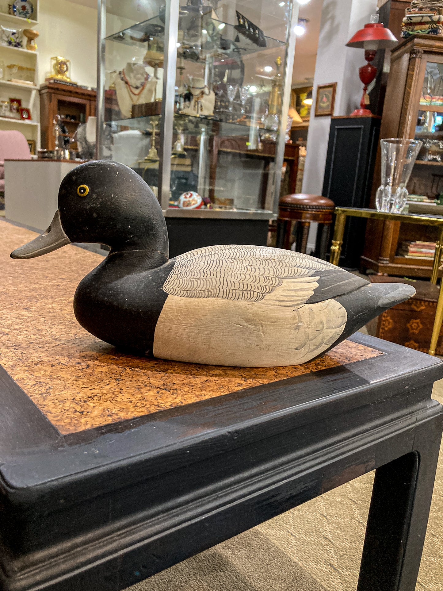 Vintage Hand Painted Carved Wood Greater Scamp Duck Decoy Sculpture