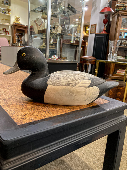 Vintage Hand Painted Carved Wood Greater Scamp Duck Decoy Sculpture