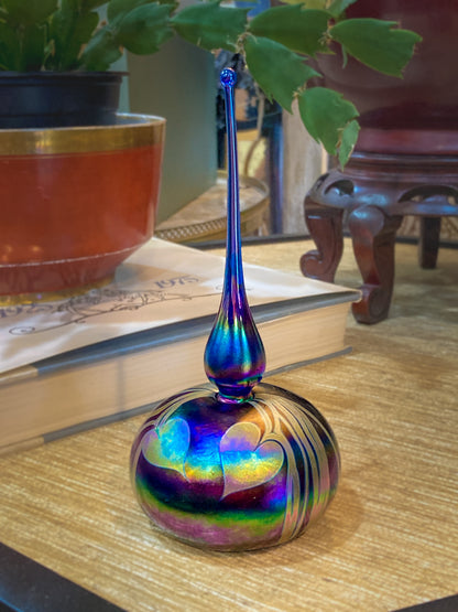 Vintage Hand Blown Iridescent Bleeding Heart Glasshouse Studio Perfume Bottle