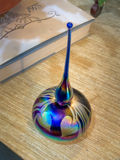 Vintage Hand Blown Iridescent Bleeding Heart Glasshouse Studio Perfume Bottle