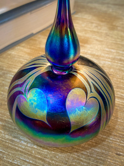 Vintage Hand Blown Iridescent Bleeding Heart Glasshouse Studio Perfume Bottle