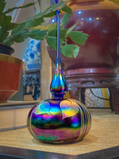 Vintage Hand Blown Iridescent Bleeding Heart Glasshouse Studio Perfume Bottle