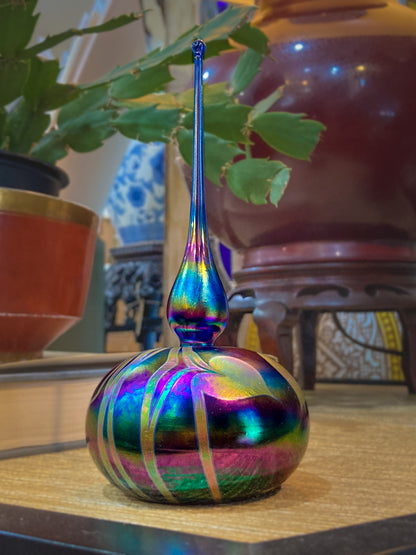 Vintage Hand Blown Iridescent Bleeding Heart Glasshouse Studio Perfume Bottle