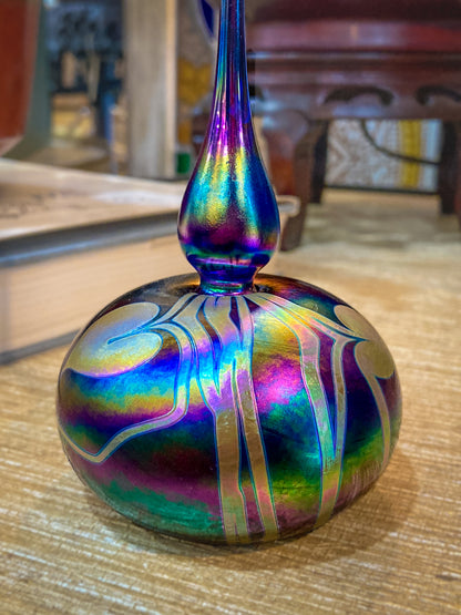 Vintage Hand Blown Iridescent Bleeding Heart Glasshouse Studio Perfume Bottle