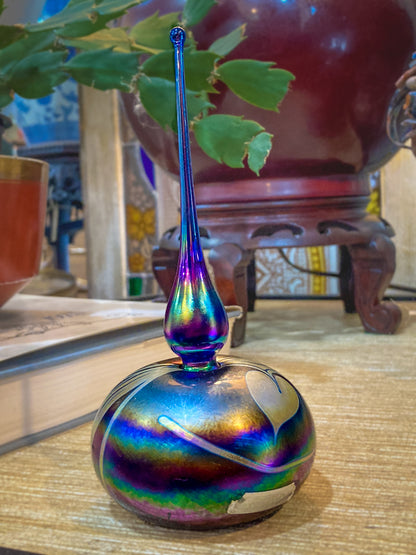 Vintage Hand Blown Iridescent Bleeding Heart Glasshouse Studio Perfume Bottle