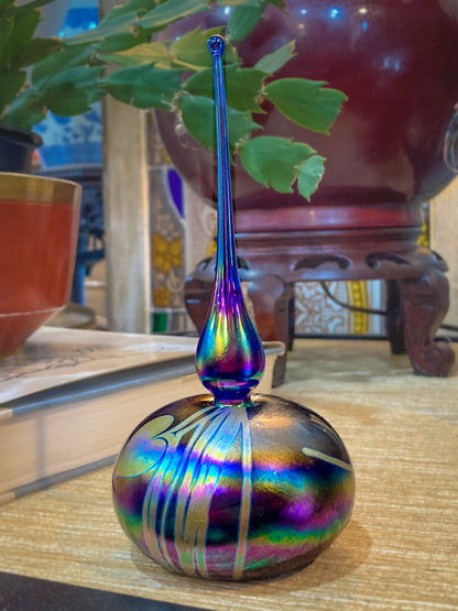 Vintage Hand Blown Iridescent Bleeding Heart Glasshouse Studio Perfume Bottle