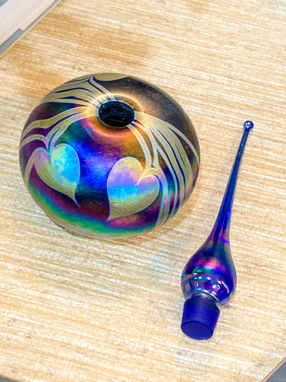 Vintage Hand Blown Iridescent Bleeding Heart Glasshouse Studio Perfume Bottle