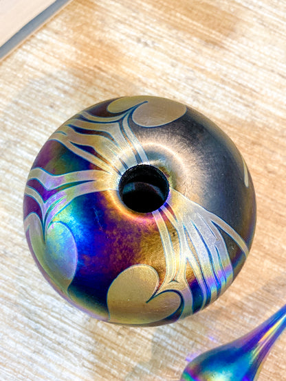 Vintage Hand Blown Iridescent Bleeding Heart Glasshouse Studio Perfume Bottle