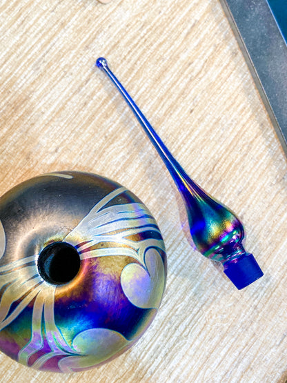 Vintage Hand Blown Iridescent Bleeding Heart Glasshouse Studio Perfume Bottle