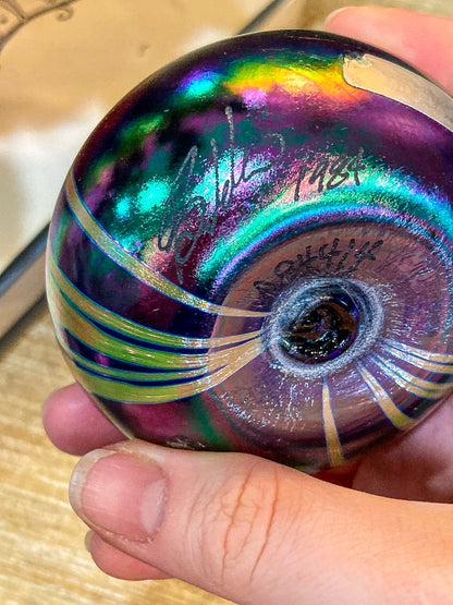 Vintage Hand Blown Iridescent Bleeding Heart Glasshouse Studio Perfume Bottle