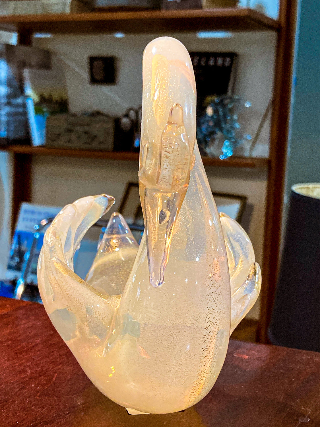 Vintage Hand Blown Gold Glitter Fleck Italian Seguso Murano Glass Swan Sculpture