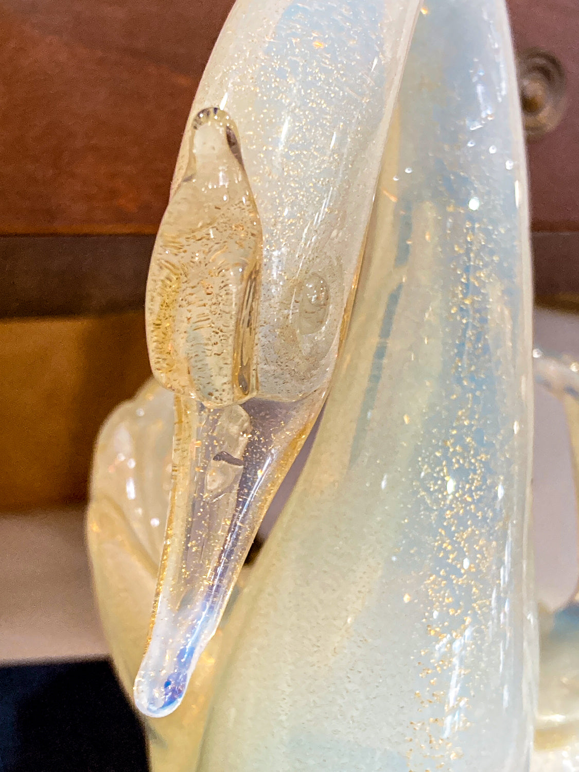 Vintage Hand Blown Gold Glitter Fleck Italian Seguso Murano Glass Swan Sculpture