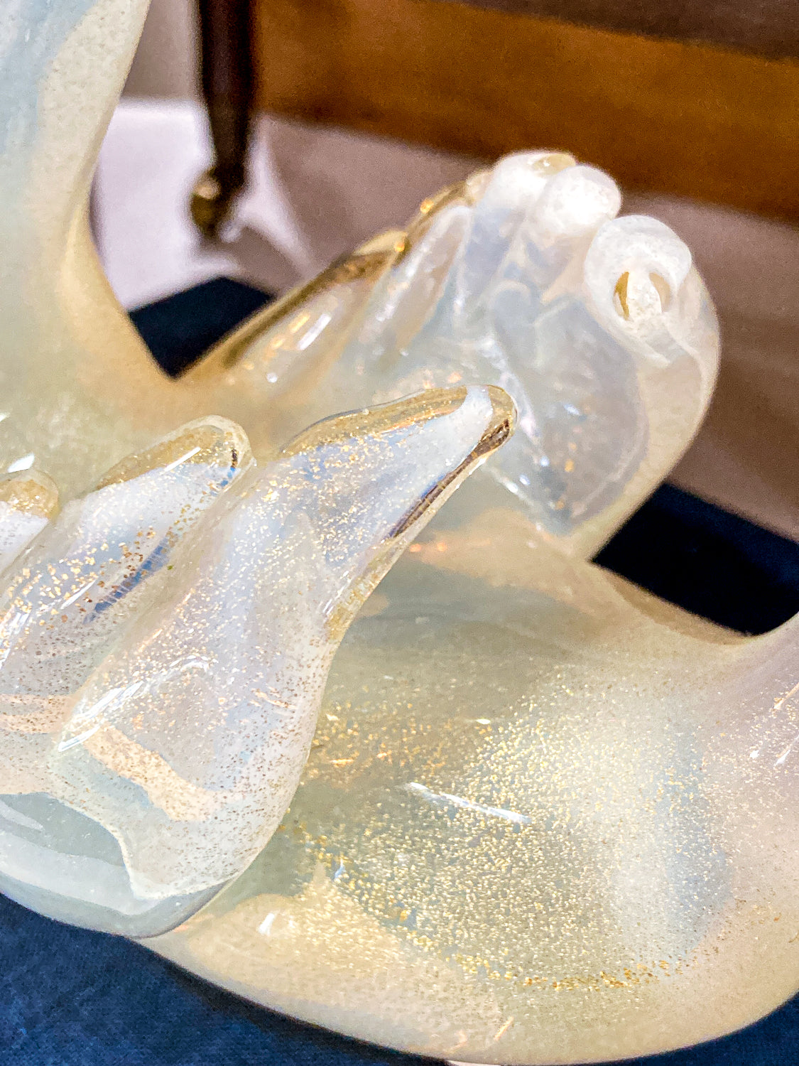 Vintage Hand Blown Gold Glitter Fleck Italian Seguso Murano Glass Swan Sculpture