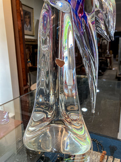 Vintage Handblown Murano Large Red Blue Clear Glass Cockatoo Sculpture