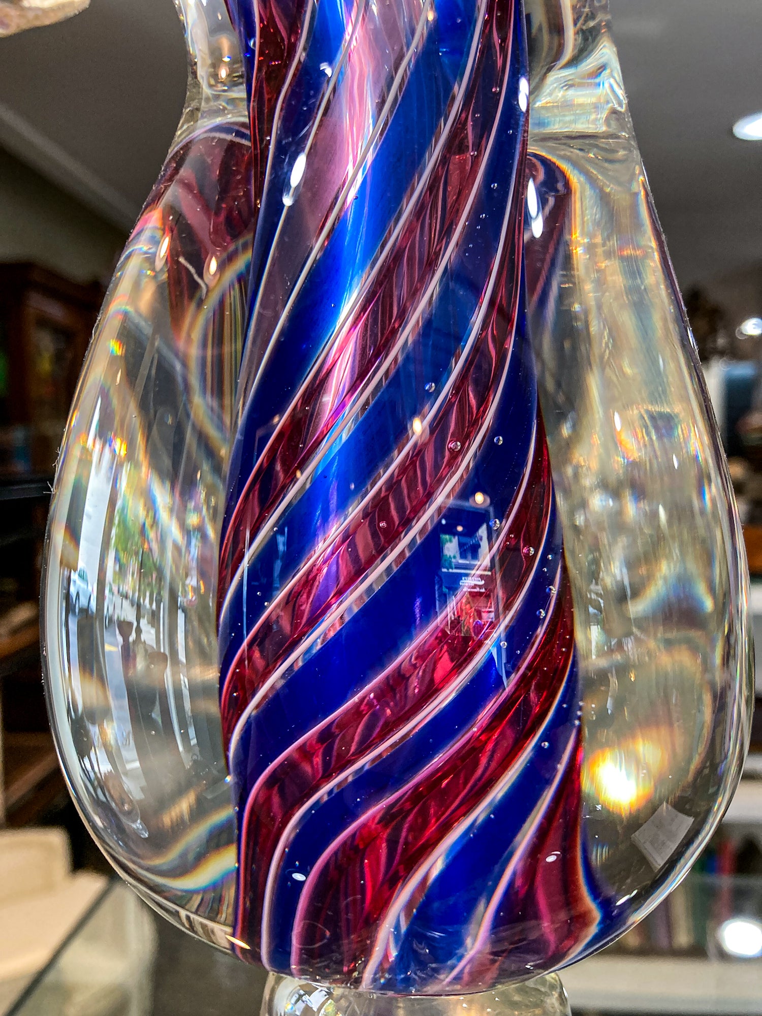 Vintage Handblown Murano Large Red Blue Clear Glass Cockatoo Sculpture