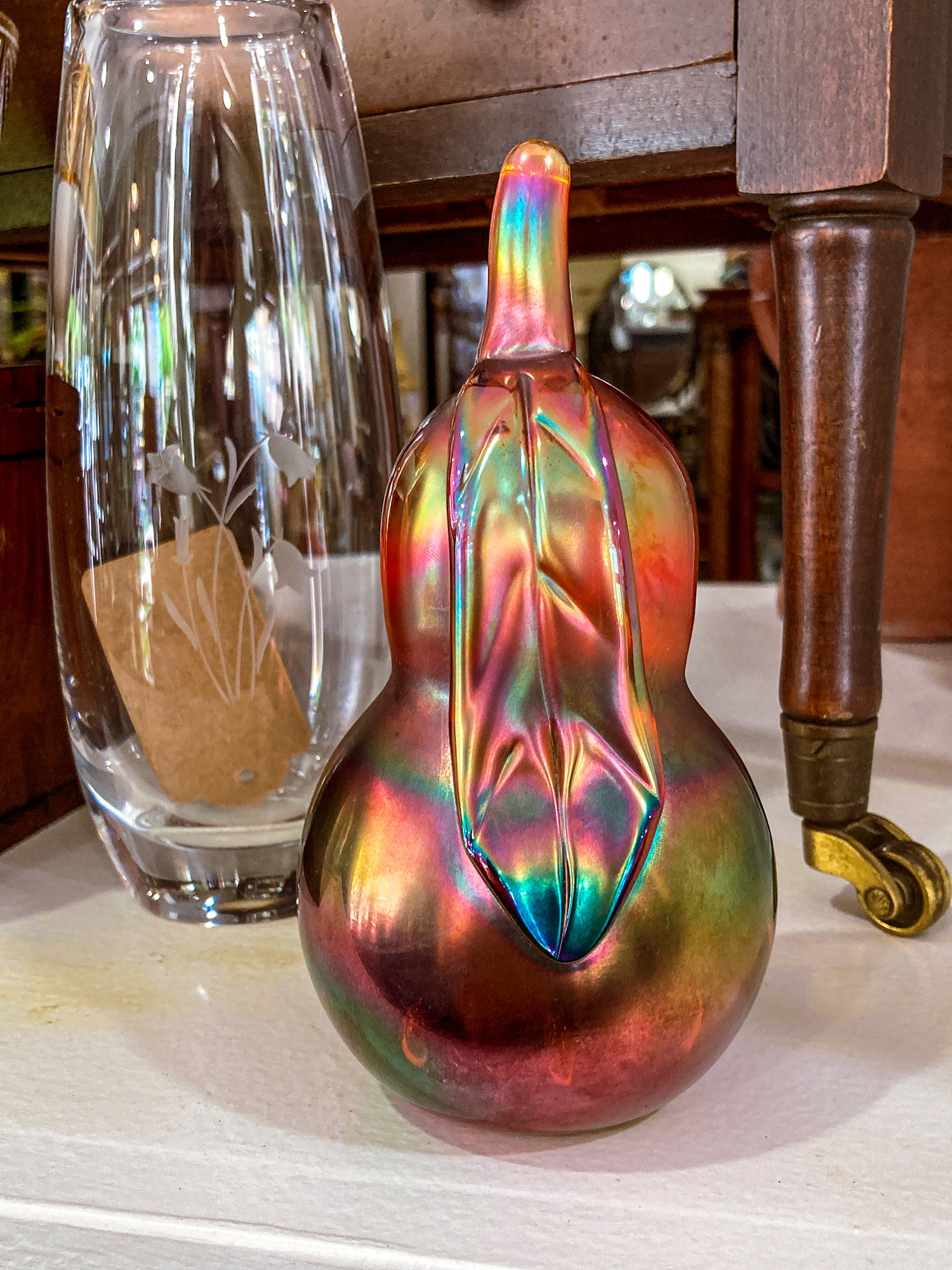 Vintage Handblown St. Clair Iridescent Pear Large Glass Paperweight
